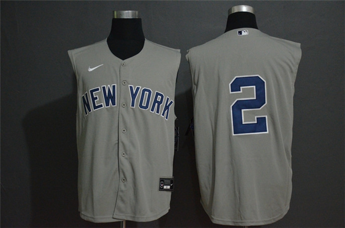 2020 New York Yankees #2 Derek Jeter Grey Cool and Refreshing Sleeveless Fan Stitched MLB Nike Jerse - Click Image to Close