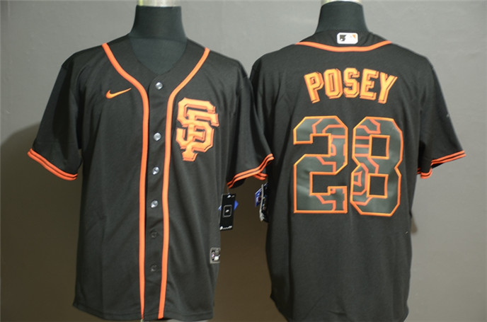 2020 San Francisco Giants #28 Buster Posey Black White Team Logo Stitched MLB Cool Base Nike Jersey