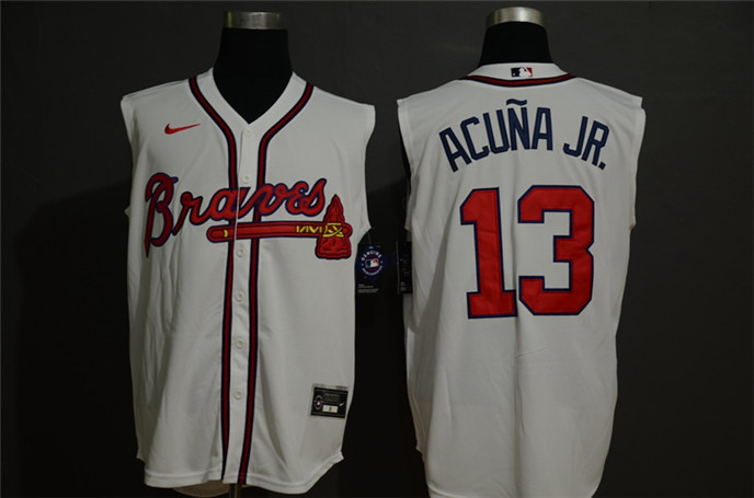 2020 Atlanta Braves #13 Ronald Acuna Jr. Cream Cool and Refreshing Sleeveless Fan Stitched MLB Nike - Click Image to Close