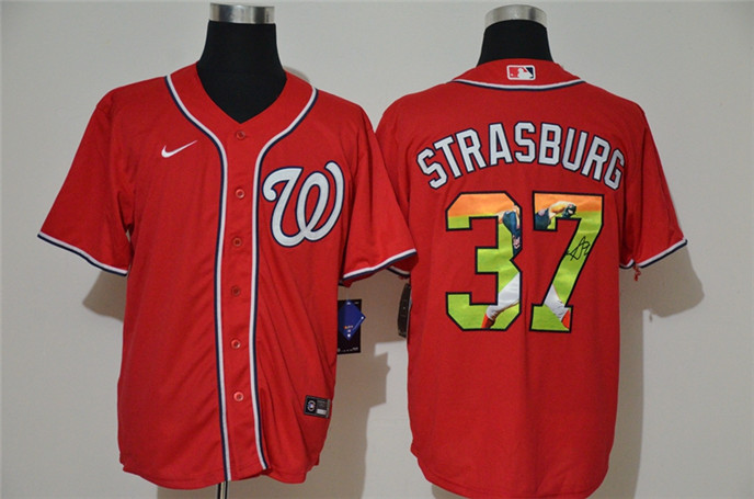 2020 Washington Nationals #37 Stephen Strasburg Red Unforgettable Moment Stitched Fashion MLB Cool B
