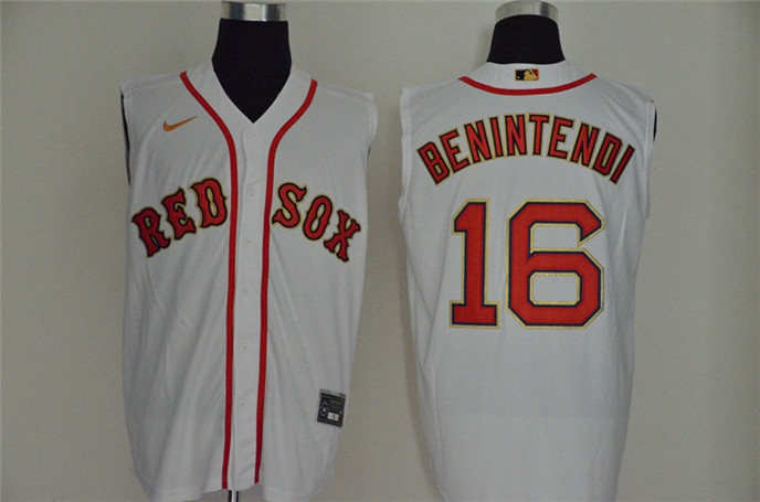 2020 Boston Red Sox #16 Andrew Benintendi White With Gold Cool and Refreshing Sleeveless Fan Stitche - Click Image to Close