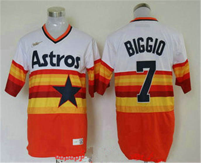 2020 Houston Astros #7 Craig Biggio Orange Rainbow Cooperstown Stitched MLB Cool Base Nike Jersey