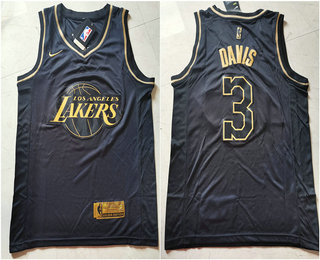 2020 Men's Los Angeles Lakers #3 Anthony Davis Black Golden Edition Nike Swingman Jersey