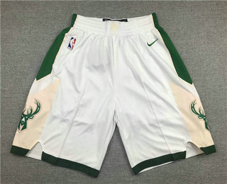 2020 Men's Milwaukee Bucks White Stitched NBA Nike Swingman Shorts