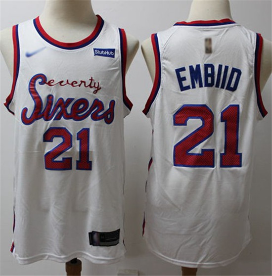 2020 76ers #21 Joel Embiid White Basketball Swingman Hardwood Classics Jersey