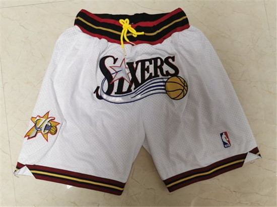 2020 76ers White Just Don Throwback Mesh Shorts - Click Image to Close