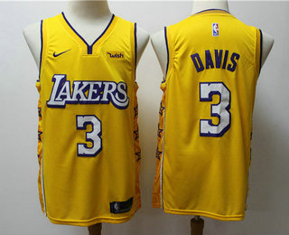 2020 Men's Los Angeles Lakers #3 Anthony Davis Yellow Nike City Edition Swingman Jersey With The Spo - Click Image to Close