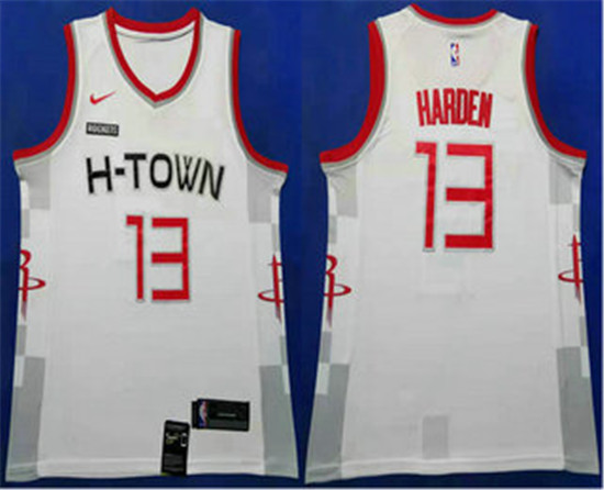 2020 Men's Houston Rockets #13 James Harden White Nike City Edition Swingman Jersey With The Sponsor - Click Image to Close
