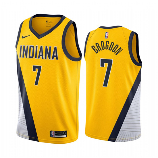 2020 Nike Pacers #7 Malcolm Brogdon Yellow 2019-20 Statement Edition NBA Jersey - Click Image to Close