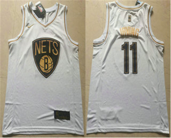 2020 Men's Brooklyn Nets #11 Kyrie Irving White Golden Nike Swingman Stitched NBA Jersey