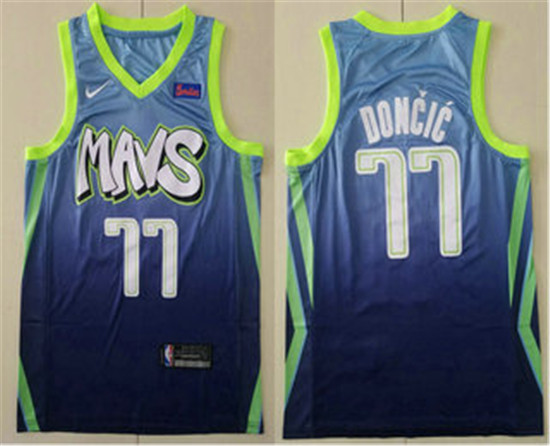 2020 Men's Dallas Mavericks #77 Luka Doncic Blue Nike City Edition Swingman Jersey With The Sponsor