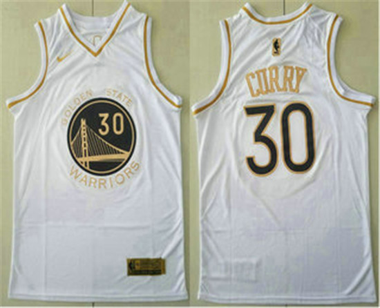 2020 Men's Golden State Warriors #30 Stephen Curry White Golden Nike Swingman Stitched NBA Jersey