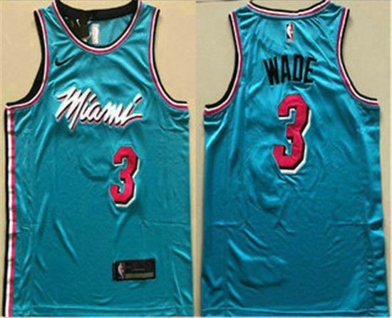 2020 Men's Miami Heat #3 Dwyane Wade Light Blue 2019 City Edition AU Swingman ALL Stitched NBA Jerse