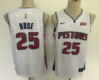 2020 Men's Detroit Pistons #25 Derrick Rose New White 2019 Nike Swingman Stitched NBA Jersey With Th - Click Image to Close