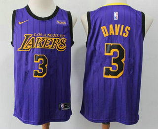 2020 Men's Los Angeles Lakers #3 Anthony Davis 2019 Purple Stripe Nike Swingman Wish Stitched NBA Je