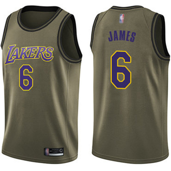 2020 Lakers #6 LeBron James Green Salute to Service Basketball Swingman Jersey