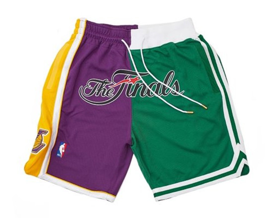 2020 2008 NBA Finals Lakers x Celtics Shorts (Purple-Green) JUST DON By Mitchell & Ness - Click Image to Close