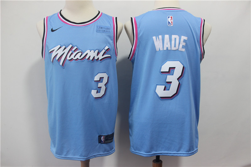 2020 Men's Miami Heat #3 Dwyane Wade Light Blue Nike Swingman 2018 playoffs Earned Edition Stitched