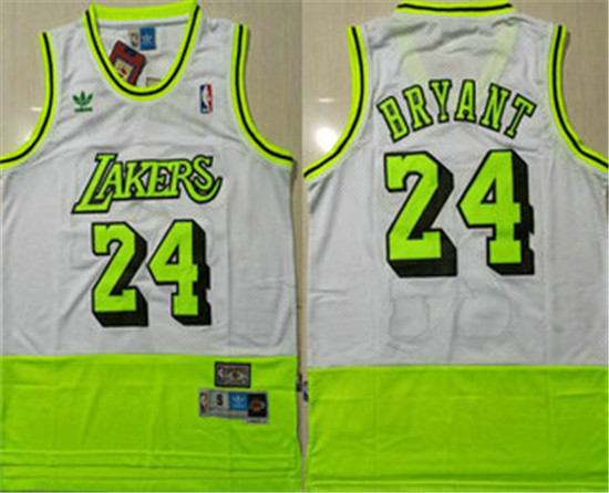 2020 Men's Los Angeles Lakers #24 Kobe Bryant White Fluorescent Green Split Hardwood Classics Jersey