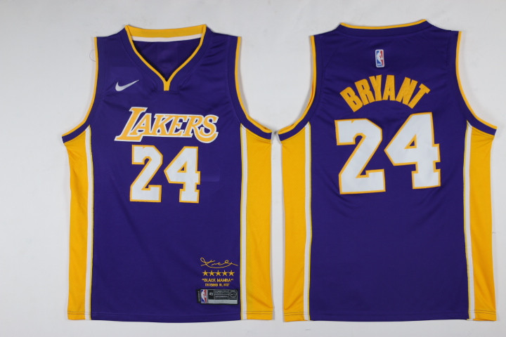 2020 Lakers 24 kobe Bryant Purple Black Mamba Nike Swingman Jersey