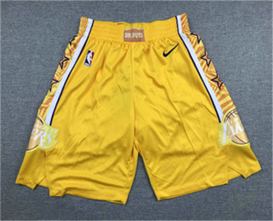 2020 Men's Los Angeles Lakers Yellow Nike City Edition Swingman Shorts - Click Image to Close