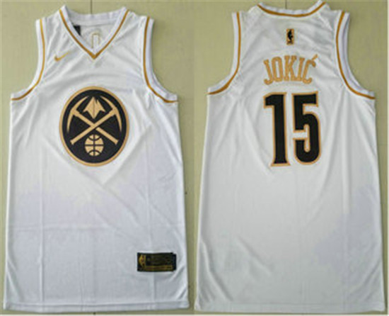 2020 Men's Denver Nuggets #15 Nikola Jokic White Golden Nike Swingman Stitched NBA Jersey