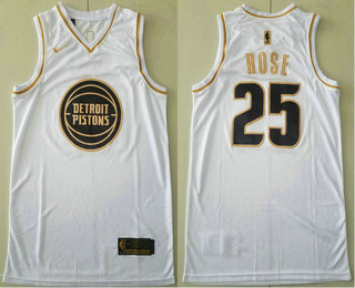 2020 Men's Detroit Pistons #25 Derrick Rose White Golden Nike Swingman Stitched NBA Jersey