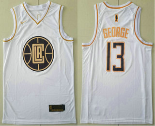 2020 Men's Los Angeles Clippers #13 Paul George White Golden Nike Swingman Stitched NBA Jersey - Click Image to Close