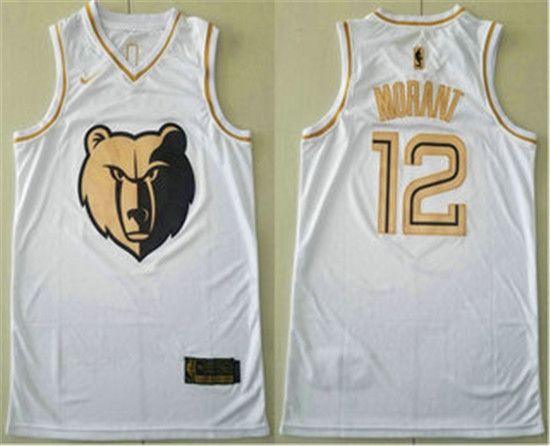 2020 Men's Memphis Grizzlies #12 Ja Morant White Golden Nike Swingman Stitched NBA Jersey