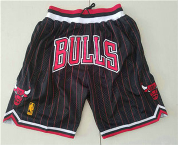 2020 Chicago Bulls Black With Red Pinstripe 1997-98 Swingman Throwback Just Don Shorts - Click Image to Close