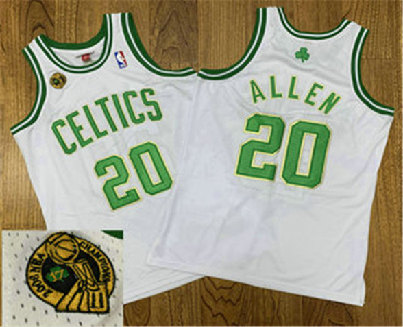 2020 Boston Celtics #20 Ray Allen White 2008 NBA 17th Champions Patch 2007-08 Hardwood Classics Soul