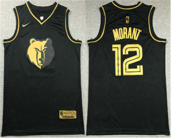 2020 Memphis Grizzlies #12 Ja Morant Black Golden Nike Swingman Stitched NBA Jersey