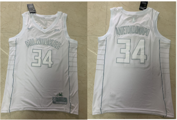 2020 Milwaukee Bucks #34 Giannis Antetokounmpo White MVP Nike Swingman Stitched NBA Jersey