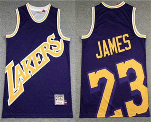 2020 Los Angeles Lakers #23 LeBron James Purple Big Face Mitchell Ness Hardwood Classics Soul Swingm