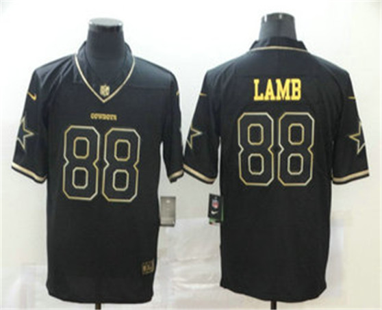 2020 Dallas Cowboys #88 CeeDee Lamb Black 100th Season Golden Edition Jersey