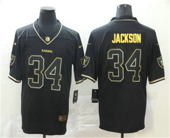 2020 Las Vegas Raiders #34 Bo Jackson Black 100th Season Golden Edition Jersey