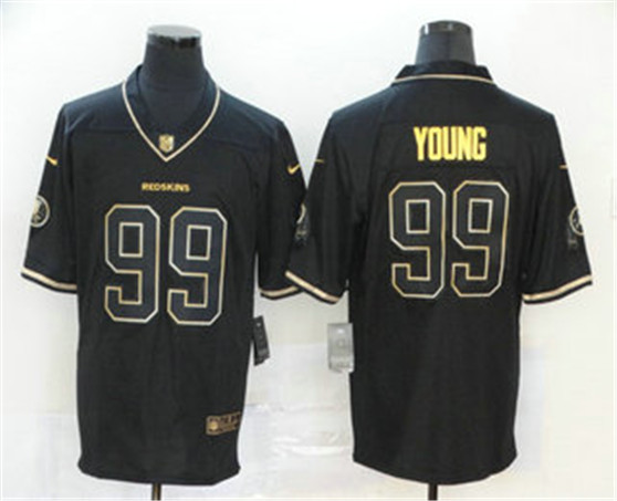 2020 Washington Redskins #99 Chase Young Black 100th Season Golden Edition Jersey - Click Image to Close