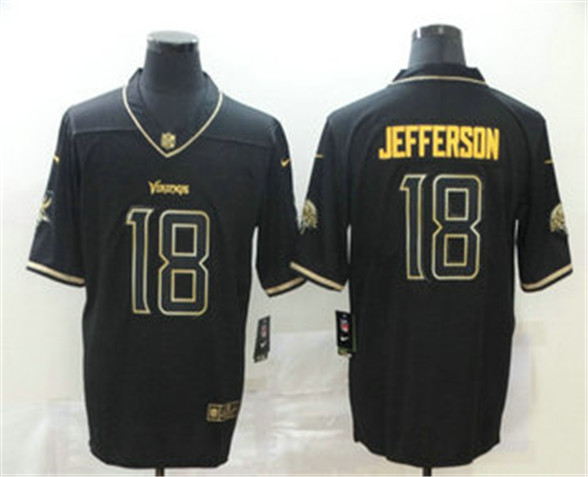 2020 Minnesota Vikings #18 Justin Jefferson Black 100th Season Golden Edition Jersey