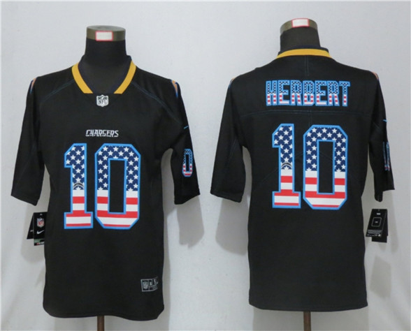 2020 Los Angeles Chargers #10 Justin Herbert USA Flag Fashion Black Color Rush Stitched Nike Limited