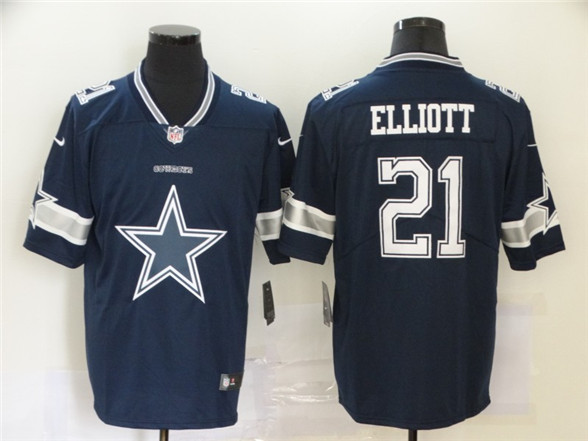 2020 Dallas Cowboys #21 Ezekiel Elliott Navy Blue Big Logo Vapor Untouchable Stitched NFL Nike Fashi