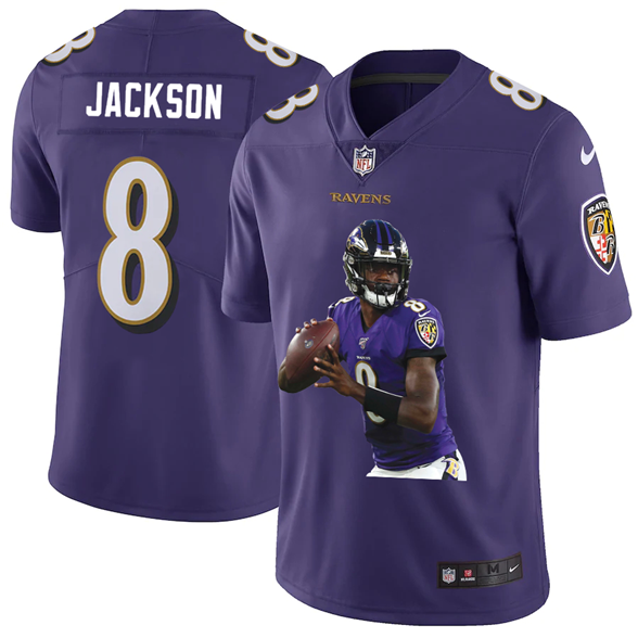 2020 Baltimore Ravens #8 Lamar Jackson Purple Player Portrait Edition Vapor Untouchable Stitched NFL - Click Image to Close