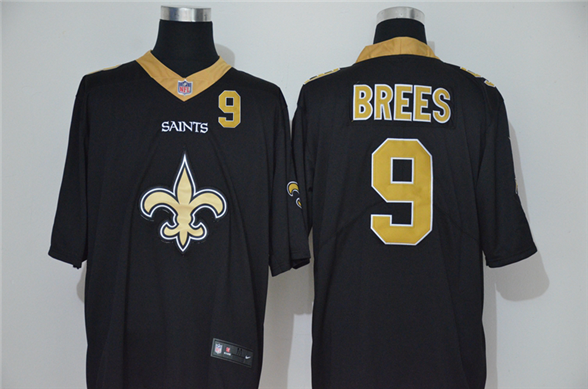 2020 New Orleans Saints #9 Drew Brees Black Big Logo Number Vapor Untouchable Stitched NFL Nike Fash