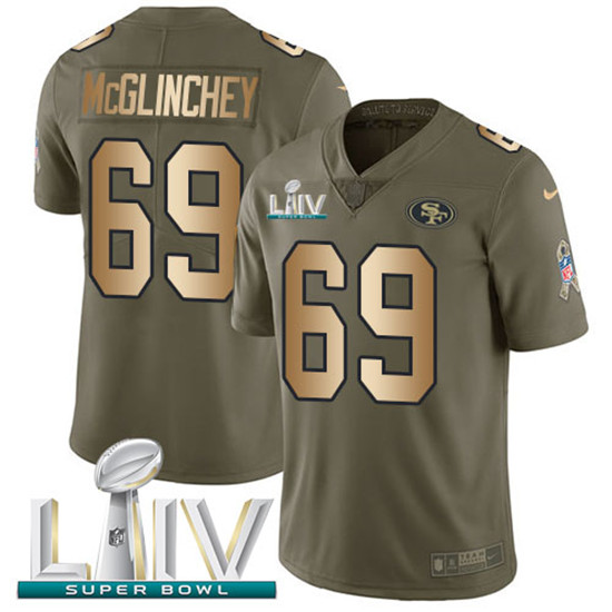 2020 Nike 49ers #69 Mike McGlinchey Olive/Gold Super Bowl LIV Men's Stitched NFL Limited 2017 Salute