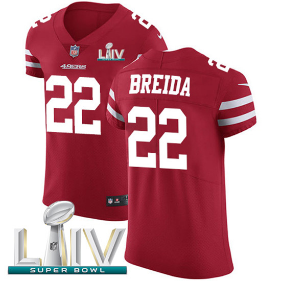 2020 Nike 49ers #22 Matt Breida Red Super Bowl LIV Team Color Men's Stitched NFL Vapor Untouchable E