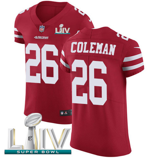 2020 Nike 49ers #26 Tevin Coleman Red Super Bowl LIV Team Color Men's Stitched NFL Vapor Untouchable