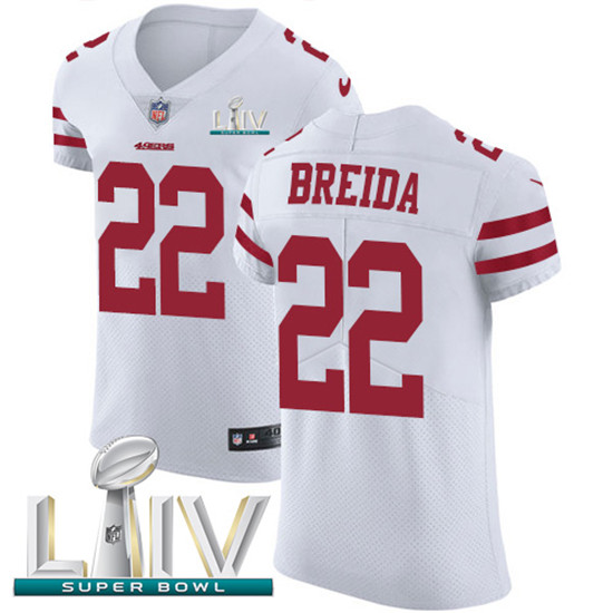 2020 Nike 49ers #22 Matt Breida White Super Bowl LIV Men's Stitched NFL Vapor Untouchable Elite Jers
