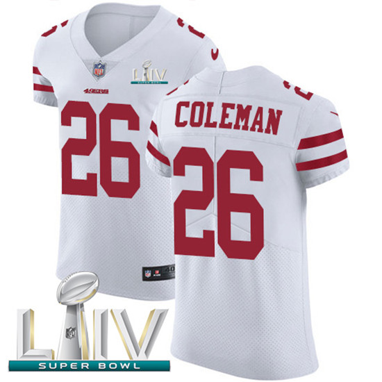 2020 Nike 49ers #26 Tevin Coleman White Super Bowl LIV Men's Stitched NFL Vapor Untouchable Elite Je