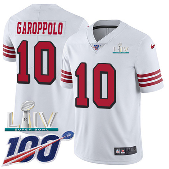 2020 Nike 49ers #10 Jimmy Garoppolo White Super Bowl LIV Rush Men's Stitched NFL Limited 100th Seaso