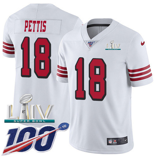 2020 Nike 49ers #18 Dante Pettis White Super Bowl LIV Rush Men's Stitched NFL Limited 100th Season J