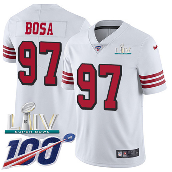 2020 Nike 49ers #97 Nick Bosa White Super Bowl LIV Rush Men's Stitched NFL Limited 100th Season Jers